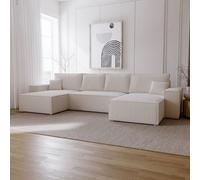 Canapé d'angle en U avec fonction sommeil Bergamo - Canapé d'angle 375 cm avec coffre de lit, canapé-lit U crème (Anthology 1)