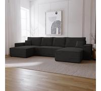 Canapé d'angle en U avec fonction sommeil Bergamo - Canapé d'angle 375 cm avec coffre de lit, Canapé-lit U Noir (Amor Velvet 4322)