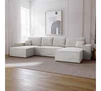 Canapé d'angle en U avec fonction sommeil Bergamo - Canapé d'angle 375 cm avec coffre de lit, canapé-lit U gris clair (Amor Velvet 4318)