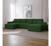 Canapé d'angle en U avec fonction sommeil Bergamo - Canapé d'angle 375 cm avec coffre de lit, Canapé-lit U Vert (Amor Velvet 4311)