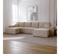 Canapé d'angle en U avec fonction sommeil Bergamo - Canapé d'angle 375 cm avec coffre de lit, Canapé-lit U Beige (Amor Velvet 4304)