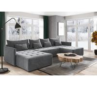 Canapé d'angle en U Ben Canapé d'angle en velours avec fonction de couchage, caisse de lit, canapé en U, couleur : gris