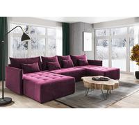 Canapé d'angle en U Ben Canapé d'angle en velours avec fonction de couchage, coffre de rangement, couleur : violet