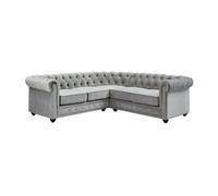 Canapé d'angle en velours CHESTERFIELD - Gris clair