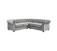 Vente-unique - Canapé d'angle en Velours Chesterfield - Gris Clair