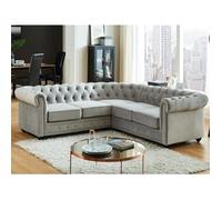 Canapé d'angle en velours - CHESTERFIELD - Gris - Réversible - 4 places