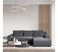Canapé d'angle en velours côtelé au design moderne Benny Canapé rembourré avec fonction de lit Tiroir de lit pour le salon, Tissu : poso 60 - gris, Ottomane : droite
