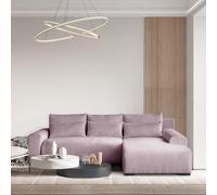 Canapé d'angle en velours côtelé au design moderne Benny Canapé rembourré avec fonction de lit Tiroir de lit pour le salon, Tissu : poso 27 - rose, Ottomane : droite