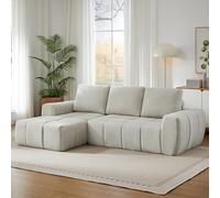 Canapé d'Angle en Velours Côtelé, Salon et Bureau, Beige, 4 Places, 31kg