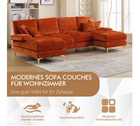 Canapé d'angle en velours orange en forme de U pour quatre personnes O.Ye / Fauteuil inclinable deux places / Convient pour le sal