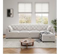 Canapé d'angle en velours - Velours beige - Dimensions 281x132x86 cm - Rangement intégré - Forme ajustable en L