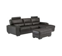 Canapé d'angle et pouf en cuir METROPOLITAN II - Noir - Angle droit