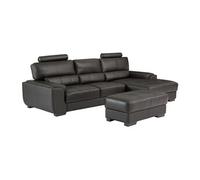 Canapé d'angle et pouf en cuir METROPOLITAN II - Noir - Angle droit