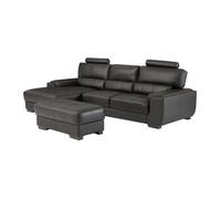 Canapé d'angle et pouf en cuir METROPOLITAN II - Noir - Angle gauche