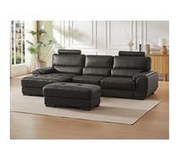 Canapé d'angle et pouf en cuir METROPOLITAN II - Noir - Angle gauche