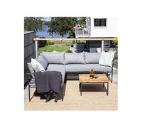 Canapé D'angle Et Table Basse De Jardin En Acier Et Acacia Penh Gris