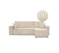 LOUNGITUDE Canapé Farah d'angle Convertible et réversible 4 Places en Velours côtelé