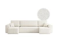 LOUNGITUDE Canapé d'angle Farah panoramique Convertible 6 Places en Tissu Bouclette