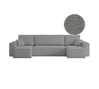 Canapé d'angle FARAH panoramique convertible 6 places en tissu bouclette - Gris foncé