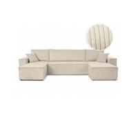 Canapé d'angle FARAH panoramique convertible 6 places en velours cotelé - Beige