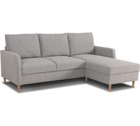 Canapé d'angle fixe 3 places CHIPY - Tissu gris souris - Réversible - L 192 x P 137 x H 82 cm - Pieds bois naturel