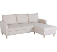 Canapé d'angle fixe - 3 places - CHIPY - Tissu Lincoln Perle - Pieds bois nature - 192 x 82 x 138 cm
