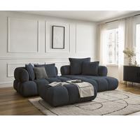 Canapé d'angle fixe ALYA tissu bouclette avec pouf bleu foncé angle droit BOBOCHIC 4 places Angle droit Bleu foncé