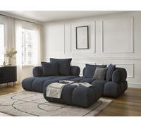 Canapé d'angle fixe ALYA tissu bouclette avec pouf bleu foncé angle gauche BOBOCHIC 4 places Angle gauche Bleu foncé