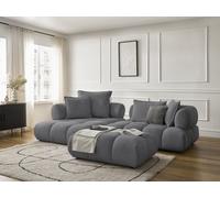 Canapé d'angle fixe ALYA tissu bouclette avec pouf gris foncé angle gauche BOBOCHIC 4 places Angle gauche Gris foncé