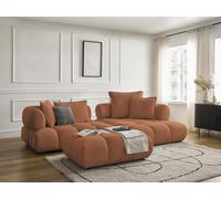 Canapé d'angle fixe ALYA tissu bouclette avec pouf orange angle droit BOBOCHIC 4 places Angle droit Orange