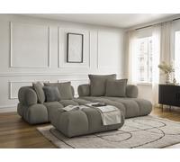 Canapé d'angle fixe ALYA tissu bouclette avec pouf taupe angle droit BOBOCHIC 4 places Angle droit Taupe