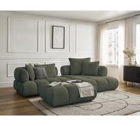 Canapé d'angle fixe ALYA tissu bouclette avec pouf vert angle droit BOBOCHIC 4 places Angle droit Vert