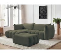 Canapé d'angle fixe AZRA tissu bouclette avec pouf vert angle gauche BOBOCHIC 3 places Angle gauche Vert
