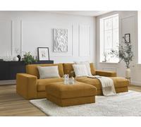 Canapé d'angle fixe compact LEONARD tissu texturé avec pouf jaune angle droit BOBOCHIC 4 places Angle droit Jaune