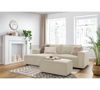 Canapé d'angle fixe compact NIHAD velours côtelé avec pouf beige angle gauche BOBOCHIC 3 places Angle gauche Beige