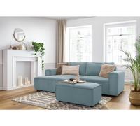 Canapé d'angle fixe compact NIHAD velours côtelé avec pouf bleu clair angle gauche BOBOCHIC 3 places Angle gauche Bleu clair