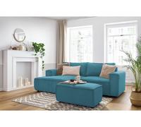 Canapé d'angle fixe compact NIHAD velours côtelé avec pouf bleu foncé angle gauche BOBOCHIC 3 places Angle gauche Bleu foncé