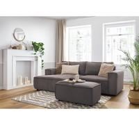 Canapé d'angle fixe compact NIHAD velours côtelé avec pouf taupe angle gauche BOBOCHIC 3 places Angle gauche Taupe