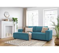 Canapé d'angle fixe compact NIHAD velours côtelé bleu foncé angle gauche BOBOCHIC 3 places Angle gauche Bleu foncé
