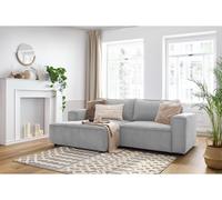 Canapé d'angle fixe compact NIHAD velours côtelé gris clair angle gauche BOBOCHIC 3 places Angle gauche Gris clair