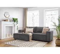 Canapé d'angle fixe compact NIHAD velours côtelé gris foncé angle gauche BOBOCHIC 3 places Angle gauche Gris foncé