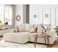 Canapé d'angle fixe ENJOY Velours côtelé beige angle gauche BOBOCHIC 3 places Angle gauche Beige