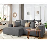 Canapé d'angle fixe ENJOY Velours côtelé gris foncé angle gauche BOBOCHIC 3 places Angle gauche Gris foncé