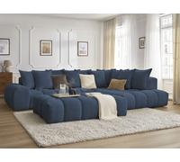 Canapé d'angle fixe EVEREST tissu chiné avec pouf bleu foncé angle droit BOBOCHIC 5 places Angle droit Bleu foncé