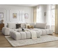 Canapé d'angle fixe EVEREST tissu texturé avec pouf beige angle droit BOBOCHIC 5 places Angle droit Beige