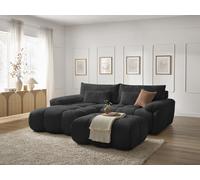 Canapé d'angle fixe IVANE avec dossier avance-recule en tissu texturé et son pouf noir angle gauche BOBOCHIC 4 places Angle gauche Noir