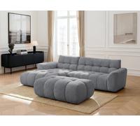 Canapé d'angle fixe JAYA tissu chenille avec pouf gris angle gauche BOBOCHIC 3 places Angle gauche Gris
