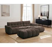 Canapé d'angle fixe JAYA tissu chenille avec pouf marron angle droit BOBOCHIC 3 places Angle droit Marron