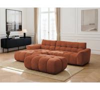 Canapé d'angle fixe JAYA tissu chenille avec pouf orange angle gauche BOBOCHIC 3 places Angle gauche Orange