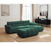 Canapé d'angle fixe JAYA tissu chenille avec pouf vert foncé angle droit BOBOCHIC 3 places Angle droit Vert foncé